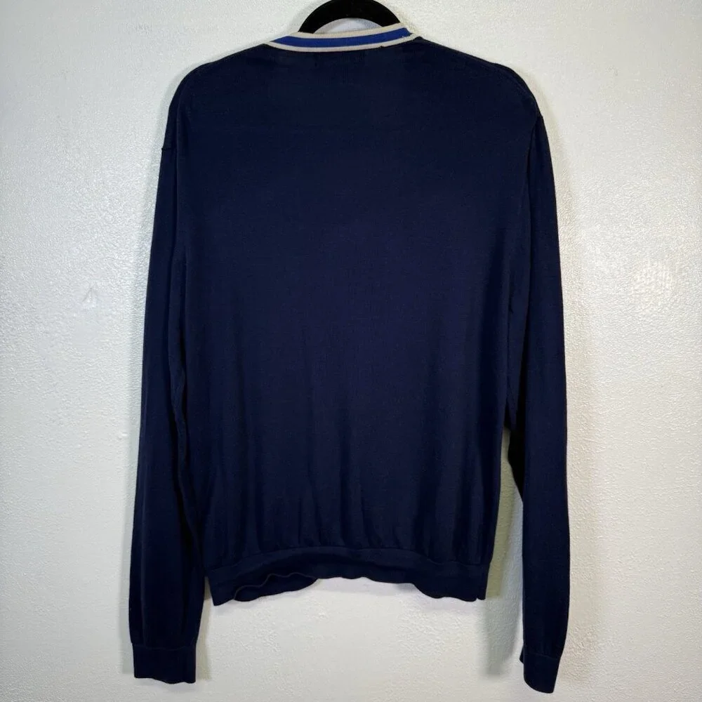 Brooks Brothers Button Up Color Block Cardigan Navy Blue Large Quiet Luxury